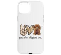 Carcasa para iPhone 15 Plus Womens Girls Peace Love Heifer Scottish Highland Cow Lover