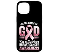 Carcasa para iPhone 15 por la Gracia de Dios Soy un Sobreviviente Conciencia del Cáncer de Mama