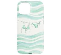 Carcasa para iPhone 15 Preppy Bikini Verano Costa Cowgirl Pastel mar Turquesa Ola