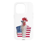 Carcasa para iPhone 15 Pro 4 de Julio patriótico Gallo Pollo Rojo Blanco Azul Bandera de Estados Unidos