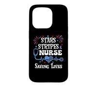Carcasa para iPhone 15 Pro 4th of July Nurse Funny Scrub Stars Stripes and Saving Lives