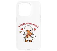 Carcasa para iPhone 15 Pro A Slice of My Heart Lindo Kawaii Goose Pizza Love Design