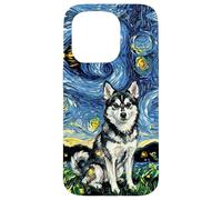 Carcasa para iPhone 15 Pro Alaskan Klee Kai Noche Estrellada Linda Obra de Arte Amante de los Perros