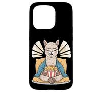 Carcasa para iPhone 15 Pro Alpaca Feliz con Palomitas de maíz Diseño de Animales