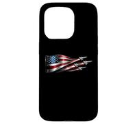 Carcasa para iPhone 15 Pro American Patriotic Fighter Jets USA Flag ondeando el 4 de Julio