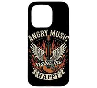 Carcasa para iPhone 15 Pro Angry Music Makes Me Happy Skull Rock Band Guitarrista Punk