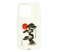 Carcasa para iPhone 15 Pro Antiguo Bonsái Árbol Rojo Sol WABI Sabi Zen Arte Japonés