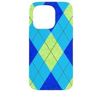 Carcasa para iPhone 15 Pro Argyle Verde y Azul patrón Preppy Regalo de los años 80