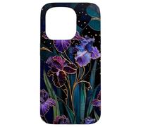 Carcasa para iPhone 15 Pro Art Nouveau Iris Gótico Floral Celeste Oscuro Botánico Arte