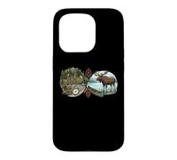 Carcasa para iPhone 15 Pro Aventura al Aire Libre Alce Canoa Camping Senderismo Arte del Desierto