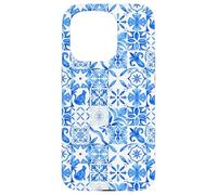Carcasa para iPhone 15 Pro Azulejo mediterráneo de mayólica de Cristal Mosaico Azul