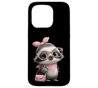 Carcasa para iPhone 15 Pro Baby Sloth Kawaii Jungle Pink Leopard Gafas Retrato Look