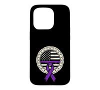 Carcasa para iPhone 15 Pro Bandera Americana Cáncer de Páncreas Cinta Morada