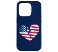 Carcasa para iPhone 15 Pro Bandera de Estados Unidos de América Corazón Roto - Heartbreak en Forma de corazón