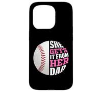Carcasa para iPhone 15 Pro Baseball Saying She Gets It from Her Dad Funny Baseball Dad