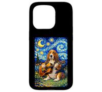 Carcasa para iPhone 15 Pro Basset Hound Playing Guitar Whimsical Art Dog Music Camping
