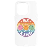 Carcasa para iPhone 15 Pro Be Kind Retro Happy Face, arcoíris Vintage Desgastado y Colorido