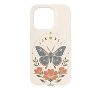 Carcasa para iPhone 15 Pro Boho Polilla Mariposa Floral Celestial Fases Lunares Naturaleza