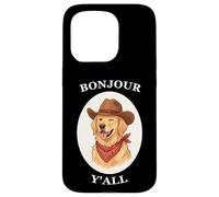 Carcasa para iPhone 15 Pro Bonjour Y'all Cowboy Golden Dog Retriever French Amante