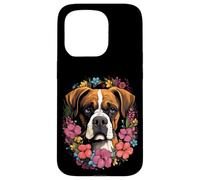 Carcasa para iPhone 15 Pro Boxer - Ramo de Flores con Cara de Perro Cervatillo Boxeador dueño criador mamá