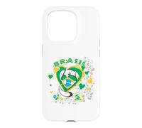 Carcasa para iPhone 15 Pro Brasil-Brasil - Corazón de Gato Lindo Amante de la Bandera de Brasil