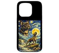 Carcasa para iPhone 15 Pro Bulldog Francés Noche Estrellada Van Gogh Lindo Perro Aullando