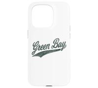 Carcasa para iPhone 15 Pro Camiseta Deportiva clásica con Texto en inglés Green Bay Wisconsin Varsity Script