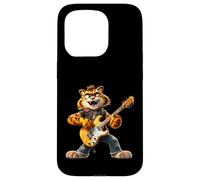 Carcasa para iPhone 15 Pro Cartoon Tiger Rock Guitarrista Tocando Guitarra Eléc