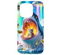 Carcasa para iPhone 15 Pro Cat Kitty Montando Fuego Respirando Tiburón Arco Iris Laser