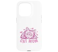Carcasa para iPhone 15 Pro Cat Mom Feline Lover Pink Kitty Hearts Design