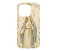 Carcasa para iPhone 15 Pro Católica Virgen María Floral Oración Arte Mirada Devocional