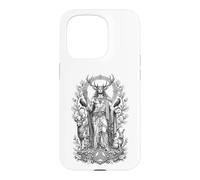 Carcasa para iPhone 15 Pro Cernunnos Arte Lineal de Cuernos sagrados del Dios del Bosque Celta