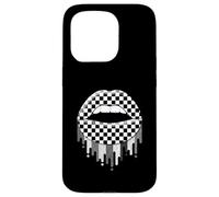 Carcasa para iPhone 15 Pro Checkered Black White Lip Cute Checkerboard