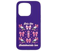 Carcasa para iPhone 15 Pro Chicas como Skateboards Too Pink Bows Skater Girl Coquette