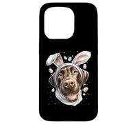 Carcasa para iPhone 15 Pro Chocolate Lab Dog Labrador Retriever Pascua Conejo Oreja