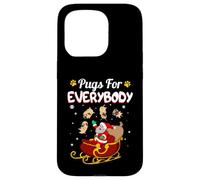 Carcasa para iPhone 15 Pro Christmas Pugs For Everybody Santa's Sleigh Pug Dog Lover