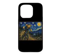 Carcasa para iPhone 15 Pro Ciclismo de montaña Golden Retriever Art Dog en Bike Trail