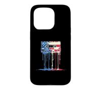 Carcasa para iPhone 15 Pro Cinta de Casete Retro de los años 80, Bandera Americana, Graffiti de Goteo de Estados Unidos