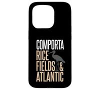 Carcasa para iPhone 15 Pro Comporta Portugal Campo de arroz y Silueta de cigüeña atlántica