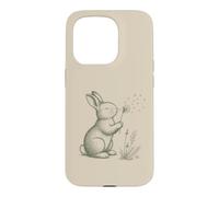 Carcasa para iPhone 15 Pro Conejo Amantes Soplando Diente De León Naturaleza Cottagecore Gráfico
