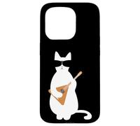 Carcasa para iPhone 15 Pro Cool Cat Gafas de Sol Tocando a Fluke Ukulele Balalaika Guitar