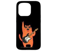 Carcasa para iPhone 15 Pro Cool Rock Cat Tocando la Guitarra Divertido diseño Entusiasta de la música