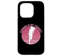 Carcasa para iPhone 15 Pro Correr es mi Terapia Girl Runner Jogger Cardio Retro Sunset
