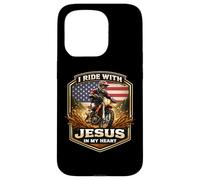 Carcasa para iPhone 15 Pro Corro con Jesús en mi corazón American Dirt Bike Rider USA