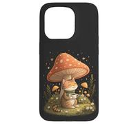 Carcasa para iPhone 15 Pro Cozy Cat Drink Café Champiñón Lindo Cottagecore Estética