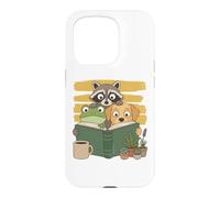 Carcasa para iPhone 15 Pro Curious Reading Animals Frog Raccoon Dog Book Lover