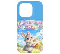 Carcasa para iPhone 15 Pro Cute Bunny Hops Snack Repeat Pastel Spring Huevos Decorativos