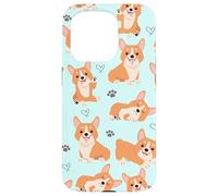 Carcasa para iPhone 15 Pro Cute Corgi Dog with Paws Lover in Aqua Turquoise Pattern