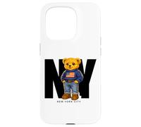 Carcasa para iPhone 15 Pro Cute Teddy Bear USA Flag, New York Style Bear Illustration