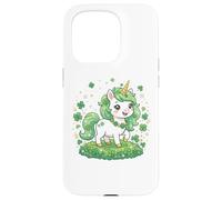 Carcasa para iPhone 15 Pro Cute Unicorn Shamrock St Patricks Day Girls Kids Lepricorn